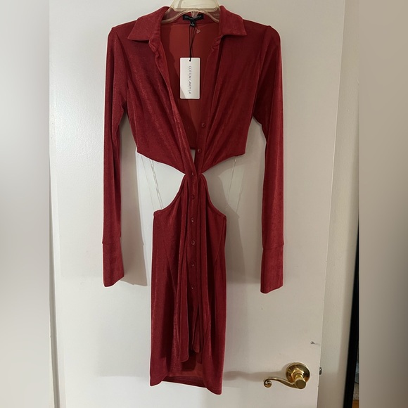 Cotton Candy LA Rich Red Long Sleeve Cut-Out Dress - Picture 6 of 8